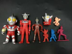 0405-05◆ウルトラマン ソフビ 人形 8点まとめて 当時物 ユタカ バンダイ 指人形 超闘士激伝 レオ セブン タロウ 