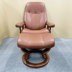 H218-Z14-170【引取推奨】EKORNES エコーネス No.2800563 リクライニングチェア 本体 オットマン付き 椅子 本体 家具 椅子 ブラウン ②