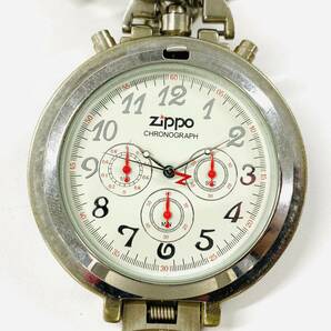 E604-Z9-526 ★ zippo ジッポ TIME POCKET タイムポケットシリーズ 06 クロノグラフ クオーツ 懐中時計 チェーン付き 3針 シルバー 時計 ④の画像1