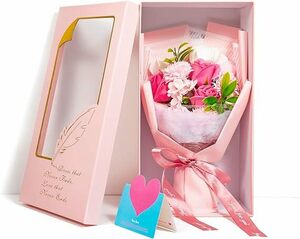 Epicpetal ソープフラワー 花束 ピンク ギフトボックス付き 退職祝い 還暦祝い メッセージカード付