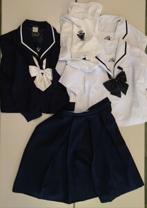 岡山県[岡山朝日高等学校]女子制服 冬服・夏服セーラー服　フルセット7点(70.55)