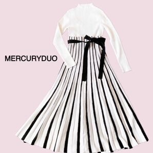 お値下げ MERCURYDUO マーキュリーデュオ 配色チェンジリブロングスリーブニットワンピース