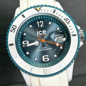 ICE WATCH アイスウォッチ 腕時計 クオーツ アナログ 3針 カレンダー ホワイト アイスブルー文字盤 シリコンバンド 回転ベゼル 動作確認済の画像1