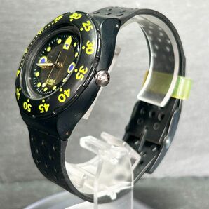 SWATCH スウォッチ SCUBA 200 スキューバ AG1991 腕時計 クオーツ アナログ ブラック×シルバー文字盤 回転ベゼル ラウンド 新品電池交換済の画像5