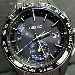 美品 SEIKO セイコー BRIGHTZ ブライツ SAGA179 腕時計 ソーラー 電波時計 アナログ 3針 カレンダー チタニウム メンズ ブラック×ブルーの画像1