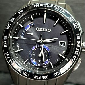 美品 SEIKO セイコー BRIGHTZ ブライツ SAGA179 腕時計 ソーラー 電波時計 アナログ 3針 カレンダー チタニウム メンズ ブラック×ブルーの画像2