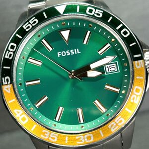 良品 FOSSIL フォッシル BQ2506 腕時計 クオーツ アナログ カレンダー グリーン×イエロー ステンレススチール メンズ 新品電池交換済み