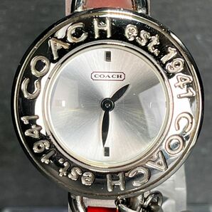 COACH コーチ CA.33.7.14.0466 腕時計 アナログ クオーツ 2針 ラウンド シルバー文字盤 レッド レザーベルト ステンレス 新品電池交換済みの画像1