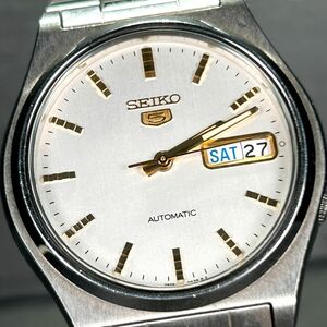 美品 SEIKO セイコー セイコー5 スポーツ 7S26-0540 腕時計 自動巻き アナログ デイデイトカレンダー ホワイト×ゴールド 動作確認済み