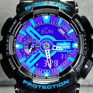 美品 CASIO カシオ G-SHOCK ジーショック ハイパーカラーズ GA-110HC-1A 腕時計 クオーツ アナデジ ブルー パープル 多機能 新品電池交換済の画像3