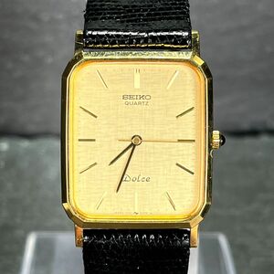 SEIKO Seiko DOLCE Dolce 7731-5240 wristwatch analogue quarts square Gold face black leather belt new goods battery replaced 