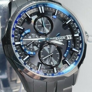 美品 CASIO OCEANUS カシオ オシアナス マンタ Manta OCW-S3000-1AJF 電波ソーラー 腕時計 チタン アナログ ブルー カレンダー ブラックの画像2