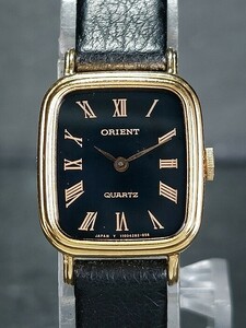 ORIENT オリエント QUARTZ クォーツ I110428-21 アナログ 腕時計 2針 スモールサイズ ブラック＆ゴールド レザーベルト 新品電池交換済み