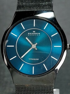 SKAGEN DENMARK スカーゲン 233LTMN アナログ 腕時計 2針 ブルー文字盤 ブラック メタルベルト チタン 新品電池交換済み 動作確認済み