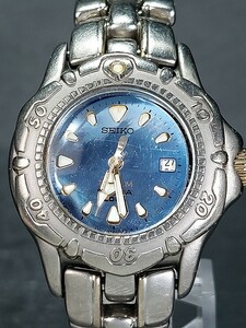 SEIKO セイコー SCUBA200m スキューバ 7N85-0130 アナログ 腕時計 ブルー文字盤 デイトカレンダー スモールサイズ チタン メタルベルト