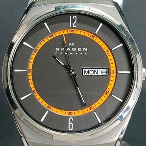 SKAGEN DENMARK スカーゲン SKW6007 メンズ アナログ 腕時計 グレー文字盤 デイデイトカレンダー メタルベルト チタン 新品電池交換済みの画像1