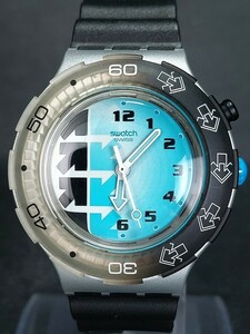 SWATCH スウォッチ SCUBA200 スキューバ JUNCTION SDM901 アナログ クォーツ 腕時計 シアンブルー文字盤 ラバーベルト 新品電池交換済み