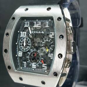 超美品 SYULLA シュラ S3104-WH アナログ クォーツ 腕時計 ブラック クロノグラフ ラバーベルト ステンレス 新品電池交換済み 動作確認済みの画像3