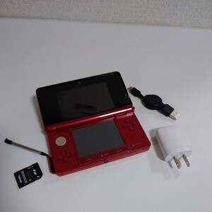 ニンテンドー3DS 本体 フレアレッド 任天堂 CTR-001 動作確認済 　充電器　ケーブル