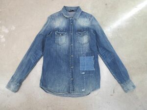 DIESEL ディーゼル ダメージ加工 デニム シャツ sizeS/紺 ■◇