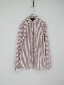 yu. packet OK beautiful goods TOMMY HILFIGER Tommy Hilfiger stripe long sleeve shirt size2/ white ##