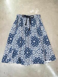  beautiful goods MOUSSY Moussy peiz Lee pattern flair long skirt sizeF/ white x navy blue #*