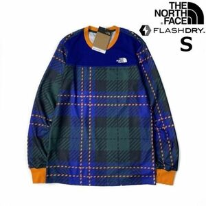 1円～!売切!【正規新品】THE NORTH FACE◆PRINT WAFFLE BL SET 長袖 Tシャツ ロンT US限定 ワッフル 速乾(S)青 緑 チェック柄 180902-38