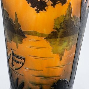 【西洋美術】 ナンシードーム 被せガラス 酸化腐食彫 湖畔風景花瓶 高さ34.5cm 1904年頃 E376 古美術 骨董 古玩 唐物 アンティークの画像9