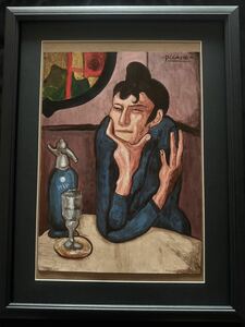 貴重肉筆！パブロ ピカソ Picasso 1901年 「アブサンを飲む女」肉厚 油彩 額装 オルセ美術館作品票 ピカソ公式印有り