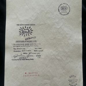 特別出品 キース・ヘリング 原画 人間 直筆サイン 手書き 紙/ミックスメディア/水彩 額装 表にサイン 裏に財団証明印 KHスタンプの画像6