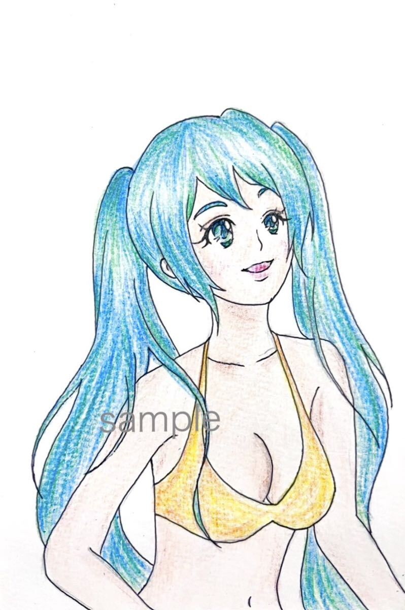 Doujin Hand-Drawn artwork illustration VOCALOID Hatsune Miku postcard 100×148, comics, anime goods, hand drawn illustration