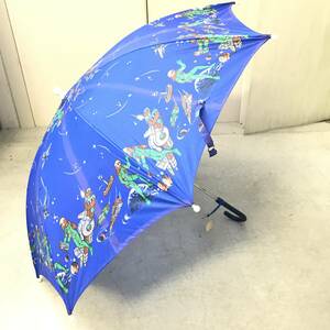 # レトロ 傘 雨具 雨傘 かさ 子供用 キッズ 青色 キャラクター ナイロン100％ アニメ 骨8本 保管品 現状品 #C30287