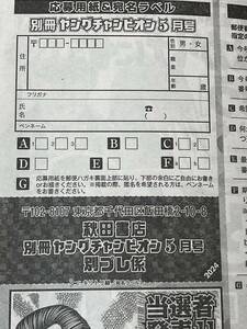 4枚セット☆別冊ヤングチャンピオン 5月号 田中美久 別プレ応募用紙 クオカードなど 応募券 アンプレ