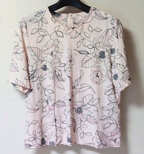  midi elegance Sakura color floral print short sleeves cut and sewn cotton 100% size L postage 230 jpy ~