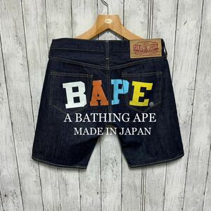 【超美品】A BATHING APEプリントデニムショートパンツ！日本製！
