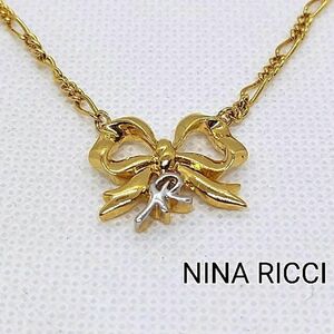 ニナリッチ　NINA RICCI　ネックレス　リボン　ゴールドカラー