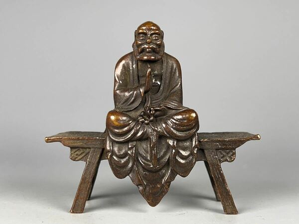 仏教古美術 古銅 細工 達摩祖師像 縁起物 置物 アンティーク 茶道具