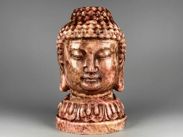 古美術 天然玉 仏教美術 仏頭 アンティーク お釈迦様 風水 置物 厚重 中国 仏像 石仏 時代物
