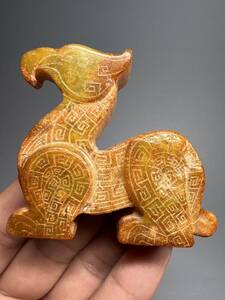 古美術 古玉 河磨玉 碧玉 雷紋 鳥 置物 根付 激安 アンティーク 中国古玩