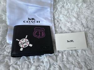 47 新品未使用 COACH コーチ 二つ折り財布 ミニ財布 野球 ワッペン アウトレット F24655