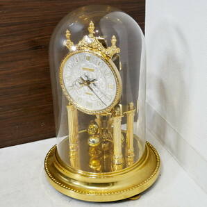 ▲(R604-I83) 現状品 Nisshin 日新時計工業 master 400 DAY CLOCK マスター400日巻 ゼンマイ式 置時計 振り子時計 ゴールド系 全長約30cmの画像1