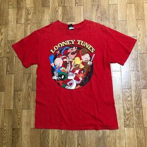 90〜00s USA製 Looney Tunes Tシャツ 赤 サイズ不明 実寸M 古着 ルーニー テューンズ