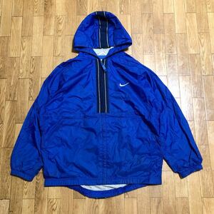 90s NIKE ナイロン ジャケット パーカー ジップアップ 青 キッズ Lサイズ 古着 裏地付き スオッシュ