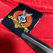 90〜00s USA製 Looney Tunes Tシャツ 赤 サイズ不明 実寸M 古着 ルーニー テューンズ_画像2