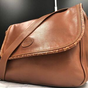 【美品】 BALLY バリー メンズ ショルダーバッグ メッセンジャー ポシェット 斜め掛け クロコ型押し レザー 本革 ブラウン 茶色 ビジネス