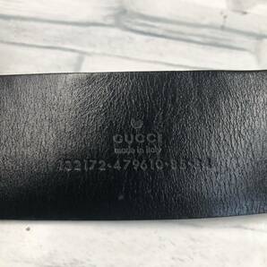 【美品/希少】GUCCI グッチ ベルト インターロッキング GG デカロゴ レザー 本革 ブラック 金銀金具 通勤 通学 ビジネス メンズ 85サイズの画像9