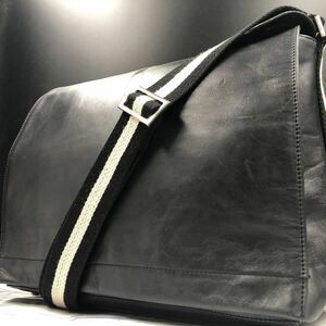 【美品/大容量】BALLY バリー メンズ メッセンジャー ショルダーバッグ 斜め掛け トローブ トレスポ オールレザー 本革 A4◎ ブラック 黒