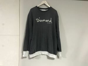 本物ダイアモンドサプライDiamond SUPPLY CO.コットンロゴスウェットジップ長袖トレーナーサーフアメカジミリタリーメンズグレーXL