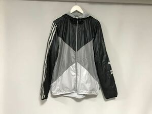 美品本物アディダスネオadidasNEOナイロンジップパーカージャケットレディーススポーツサーフワークアメカジグレー3L黒ブラックXO