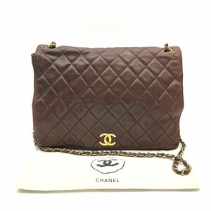 1円 CHANEL シャネル ココマーク マトラッセ ラムスキン フルフラップ プッシュロック チェーン ショルダー バッグ ブラウン a2615